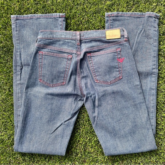 Armani Jeans Dark Denim Red Stitching Boot Cut Jeans - Picture 6 of 6